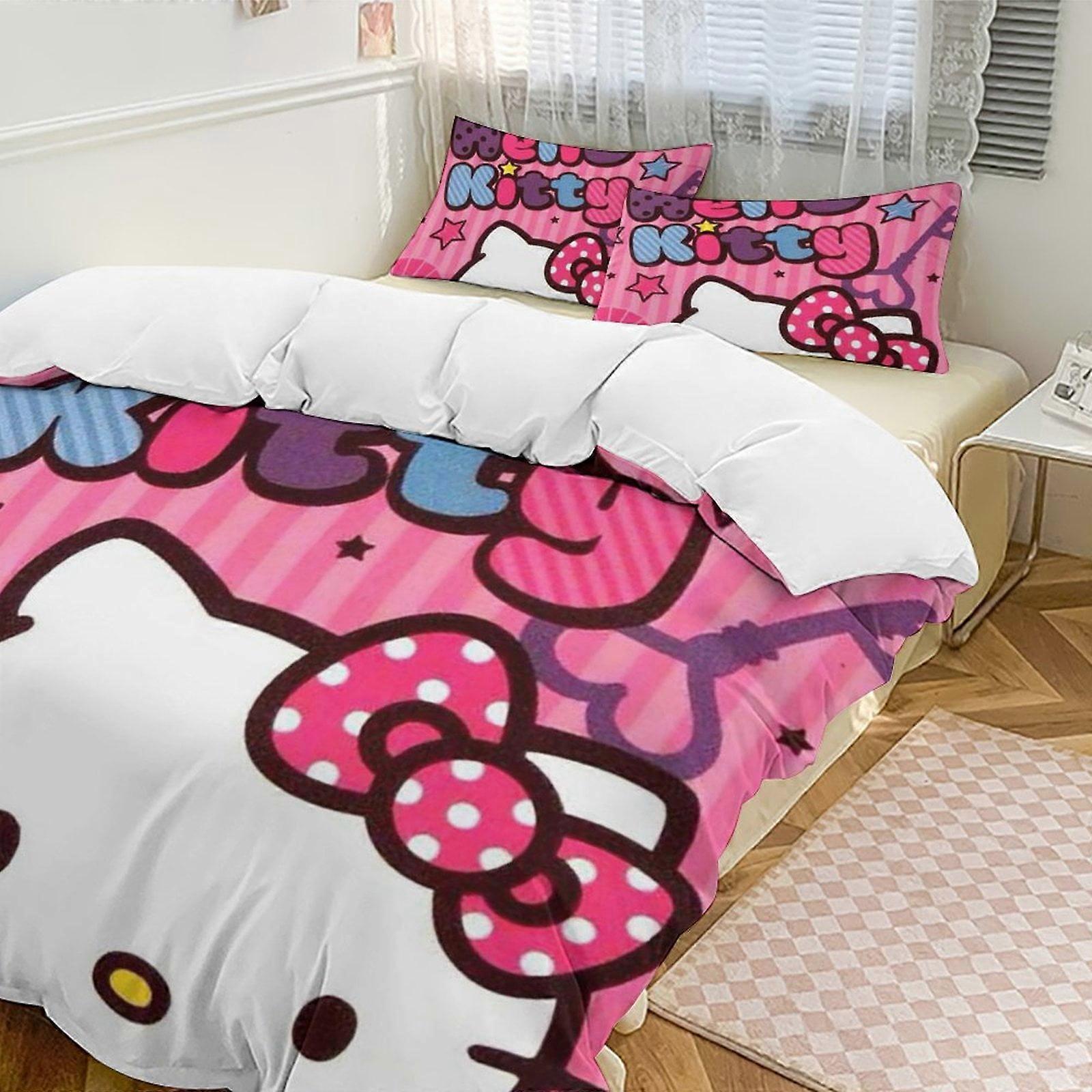 Zm402 Hello Kitty 3-Piece Twin Bed Set - Includes 1 Single Comforter And 2 Pillowcases Bedding - Fade Resistant Microfiber - Hello Kitty Lc402