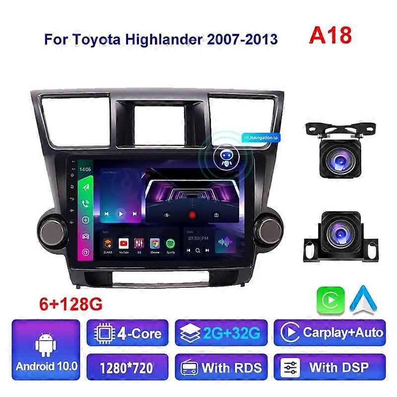 Android 10 For Toyota Highlander 2007-2013 Car Radio Multimedia Video Player Navigation GPS Free Android Auto