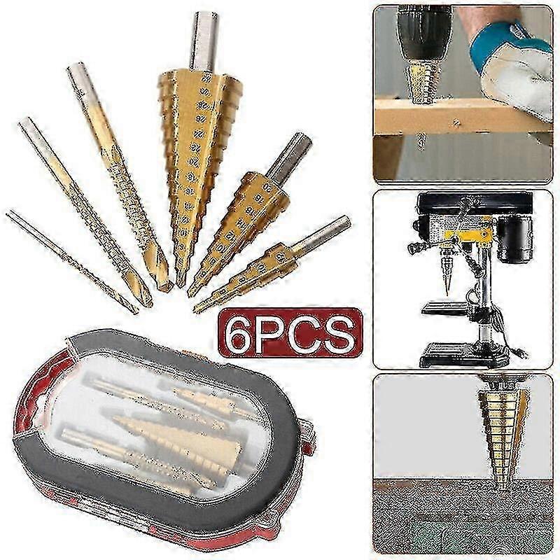 6pcs Titanium Plating Drill Bit Set High-speed Reaming Pagoda Sawtooth Set