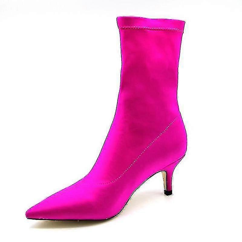 Podzimní dámské ponožkové boty Stretch Fabric Vysoké podpatky Špičatá špička kotníkové boty Lodičky Stiletto Lady boty