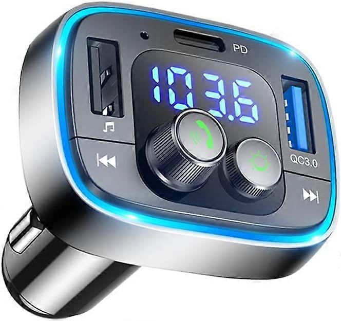 Bluetooth Adapter for Car, Wireless FM Radio Transmitter,  Handsfree Calling & Audio Receiver, MP3 Music Player, QC3.0 & Type-PD USB Car Charger,7 Col