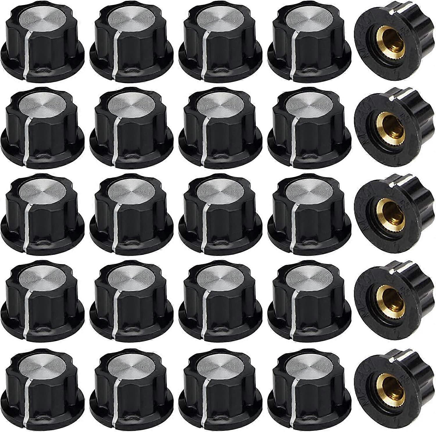 25 Pack Potentiometer Control Knobs, 6mm Potentiometer Knob, Black Insert Volume or Tone Control Knobs for Electric Guitar Replacement Parts