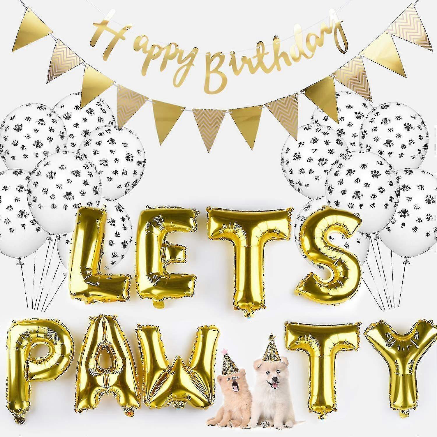 誕生日バルーンバナー(3Dゴールドレタリング)インフレータブルパーティー装飾と犬や猫のためのイベント装飾|再利用可能な、エコフレンドリーな楽しみと誕生日H