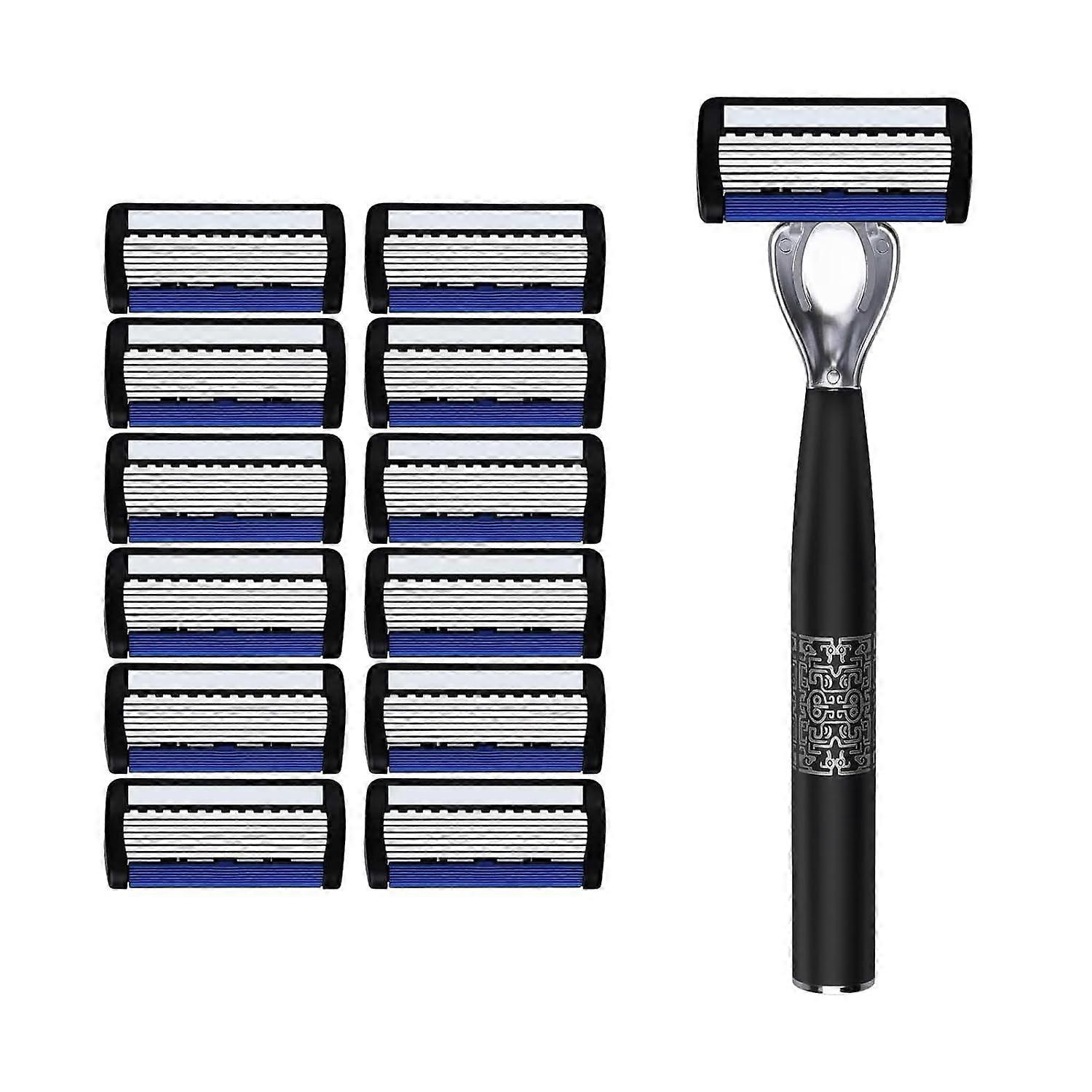 Razor 12-blade replaceable and 1-blade holder seven-blade manual shaver with ancient pattern design