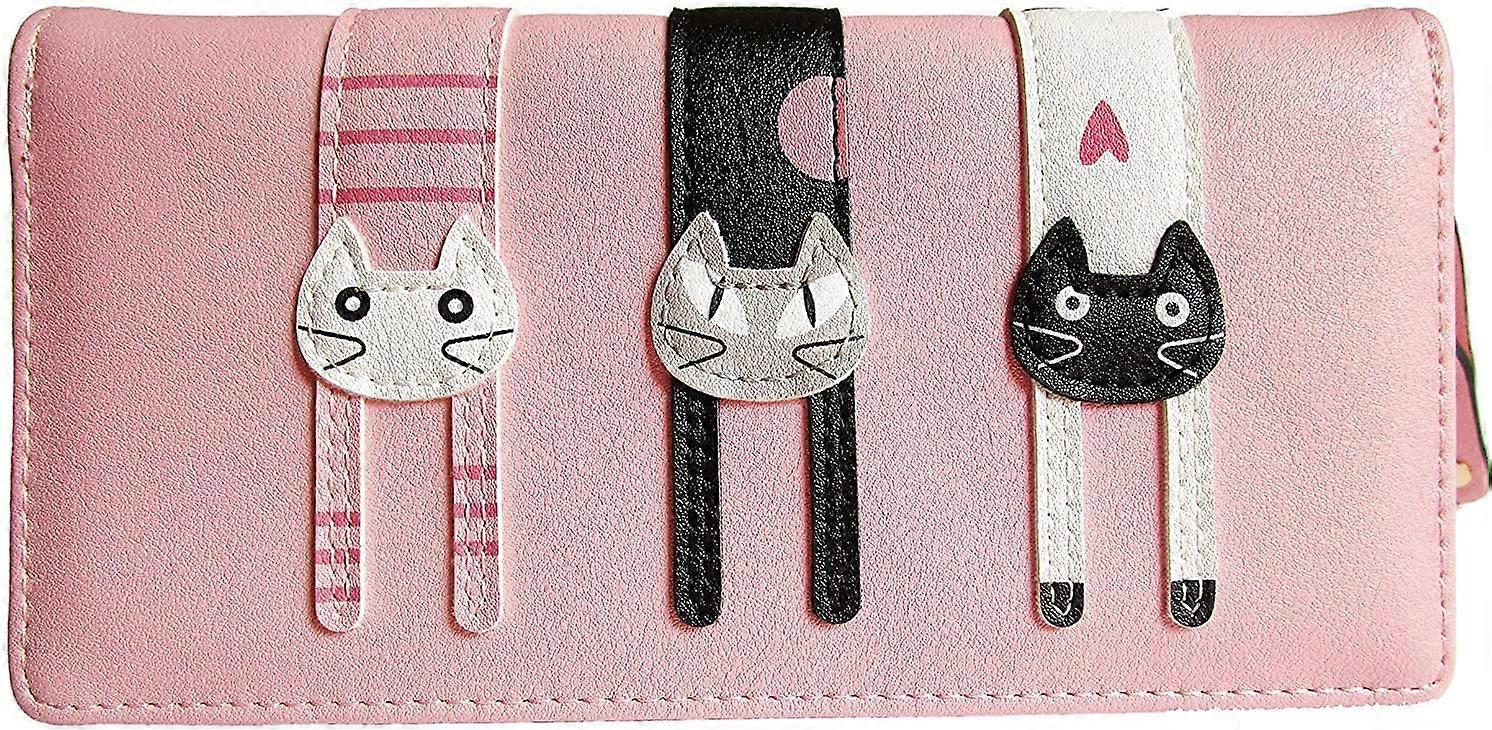 Cute Cat Long Zipper Leather Wallet