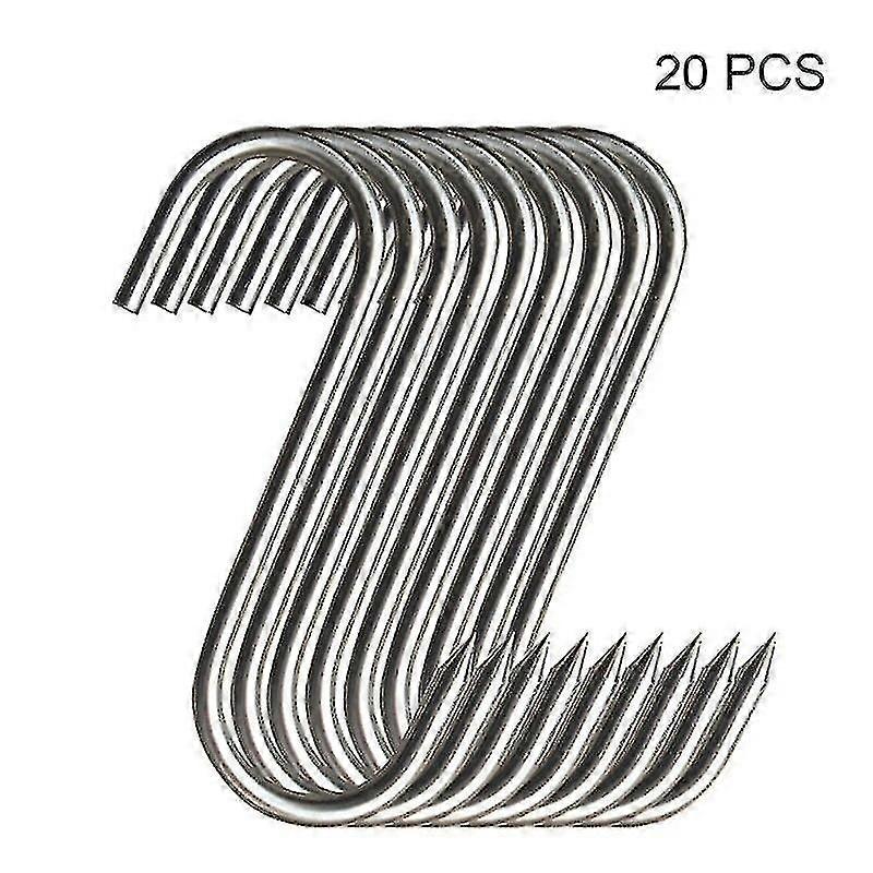 20pcs Stainless Steel Hooks for Butcher Shop - Sharp Tip - Kitchen Smoking Hook