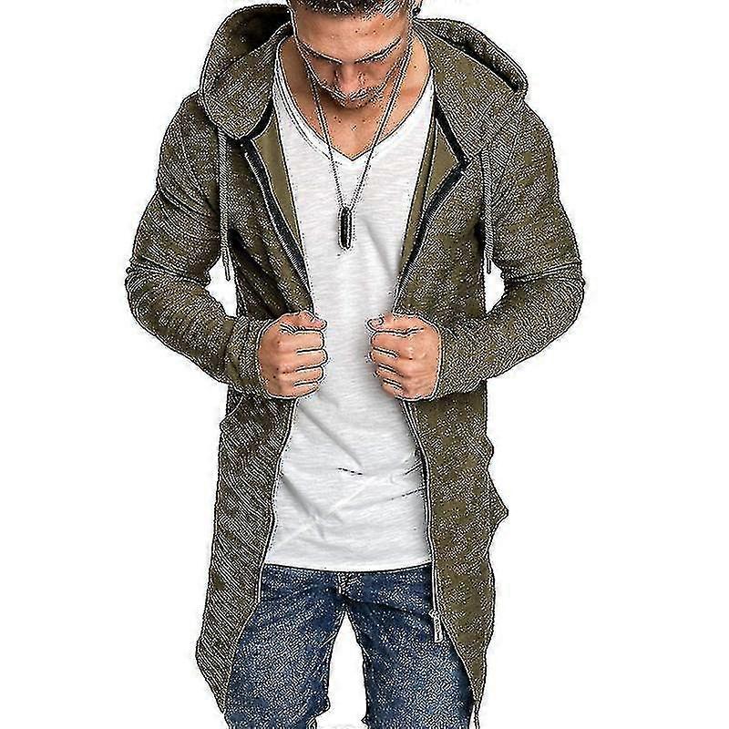 Uomo Felpa con cappuccio Zip Up Felpa Capispalla Giacca lunga Cardigan Coat
