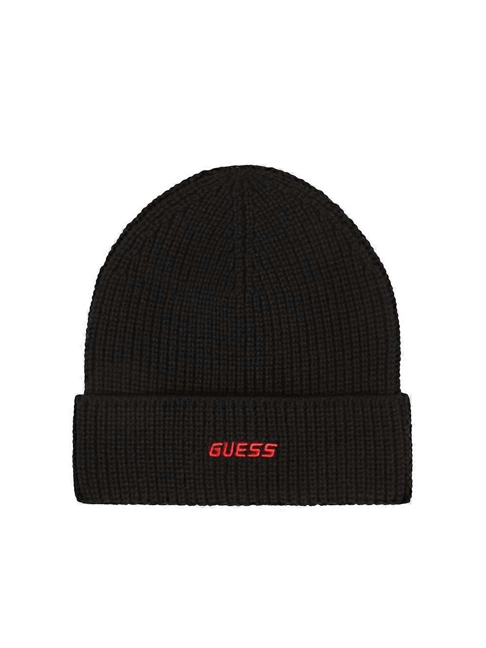 Guess Logo 红色 Beanie 男装 黑色