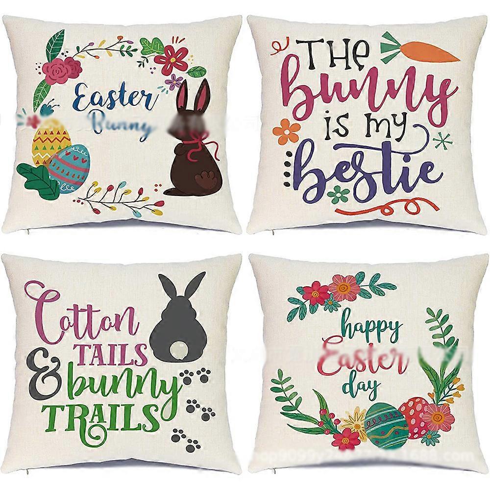 Spring Easter Print Throw Pillow Case Linen Square Cushion Cover Home Sofa Decors