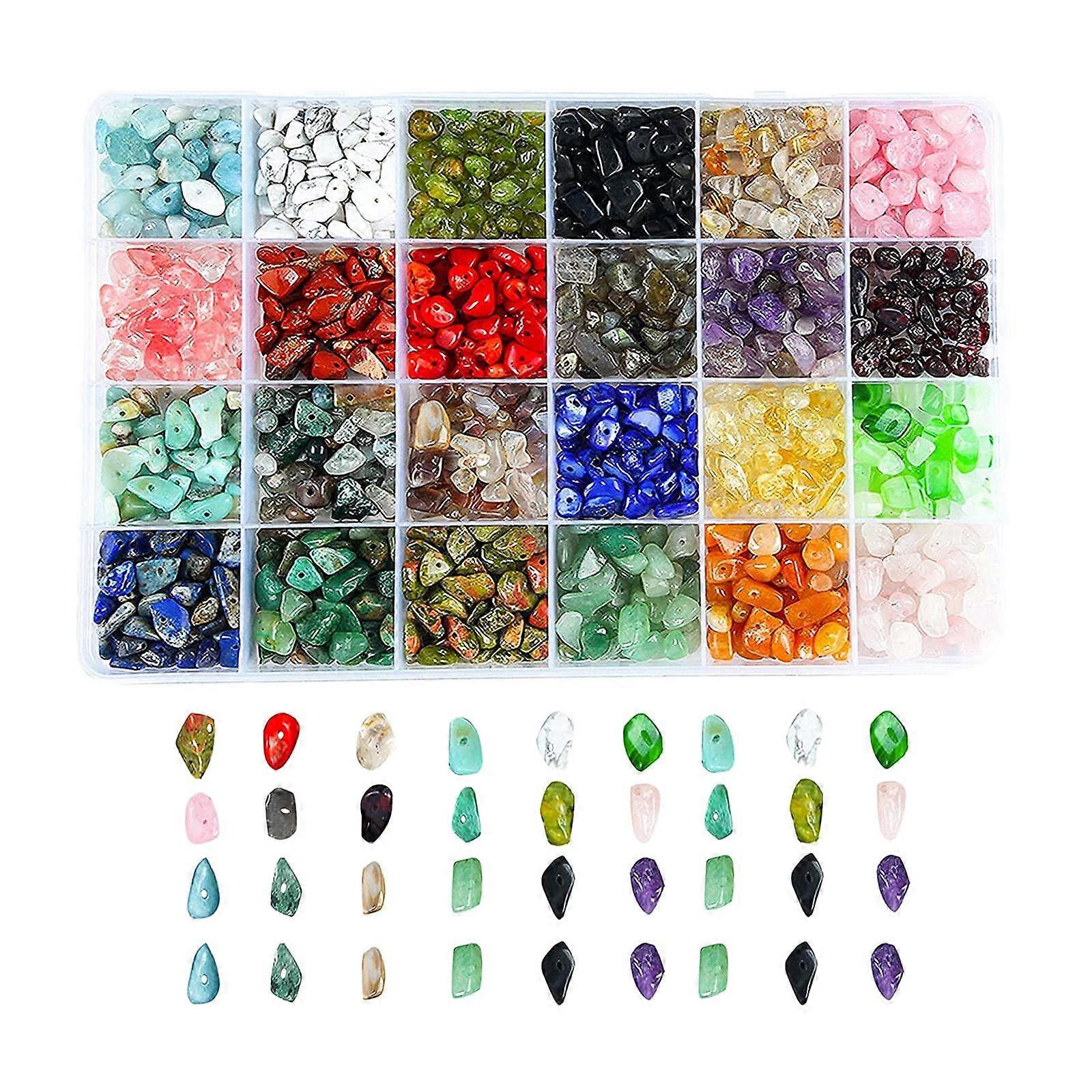 24 Grid Arts Irregular Stone Bead Chips Gemstone Lucky Tree Bead for DIY Bracelets Jewelry Making Vase Filler Gift Supplies