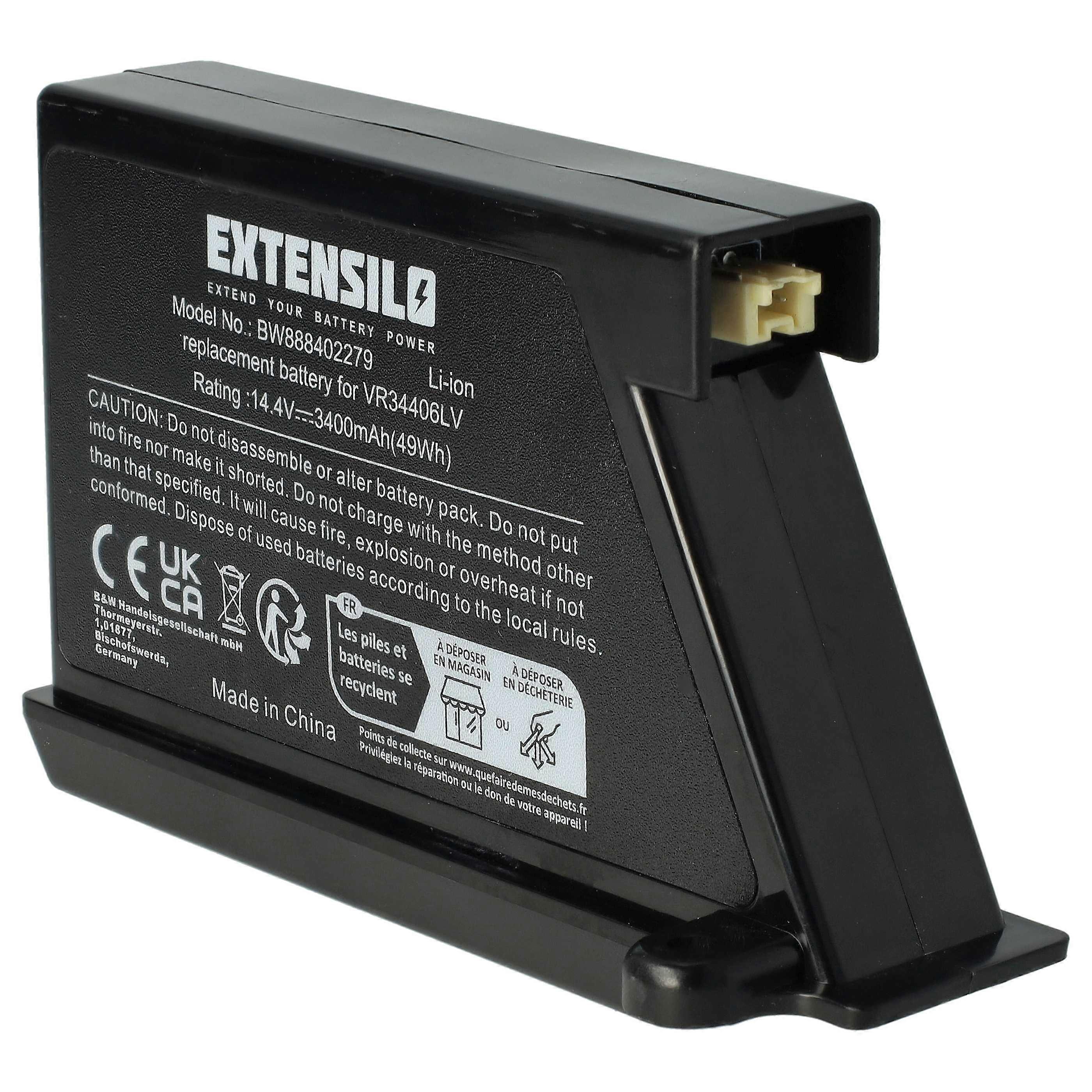 Baterie EXTENSILO compatibilă cu Aspirator LG Hom-Bot VR5902LVM, VR5901LVM, VR5901KL, VR5902KL, VR5902LV, VR5902LVMS Negru (3400 mAh, 14.4 V, Li-Ion)