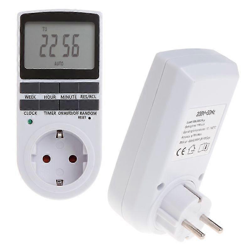 EU elektronisk digital timerbryter EU-plugg kjøkken timeruttak 230v 50hz 7 dager 12/24 timers programmerbar timing
