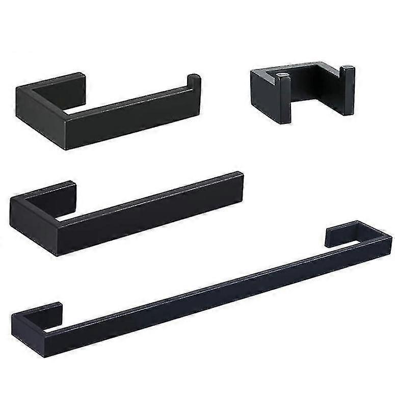 マットブラック4点セットバスルームアクセサリーマウントホルダータオルバーリングローブフックタオルラック