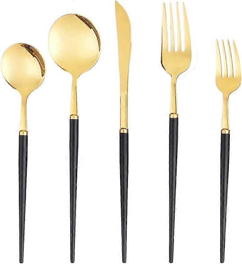 Silverware Set for 4 - Stainless Steel Black and Gold Silverware Utensil Set with Knife Forks and Spoons - Non-Slip Non-Toxic Spoons and Forks Set and