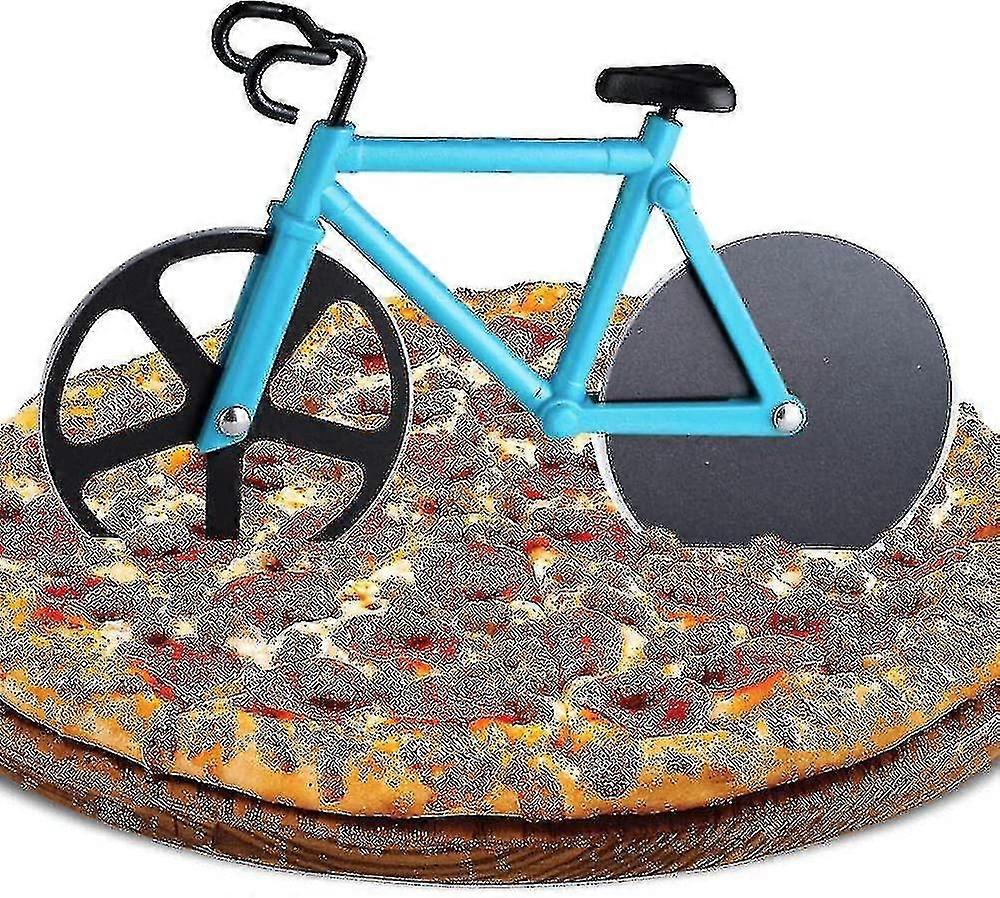 Bicycle Pizza Cutter,pizza Slicer,double Stainless Steel,ultra Sharp Blade,non-stick Coating(blue)