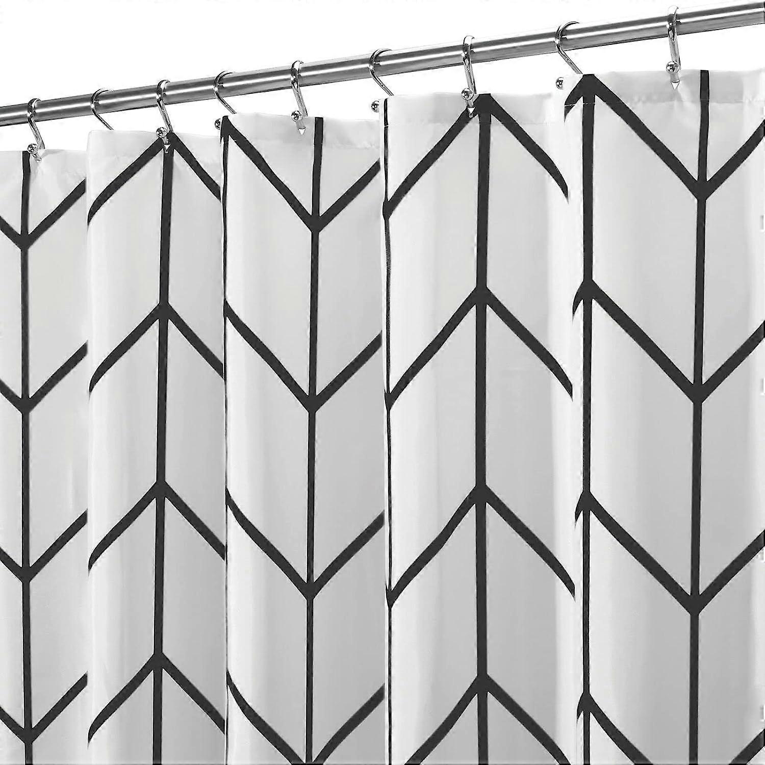 Fabric Geometric Shower Curtain - Herringbone chevron print with reinforced button holes for master/guest bath - Machine washable and waterproof curta