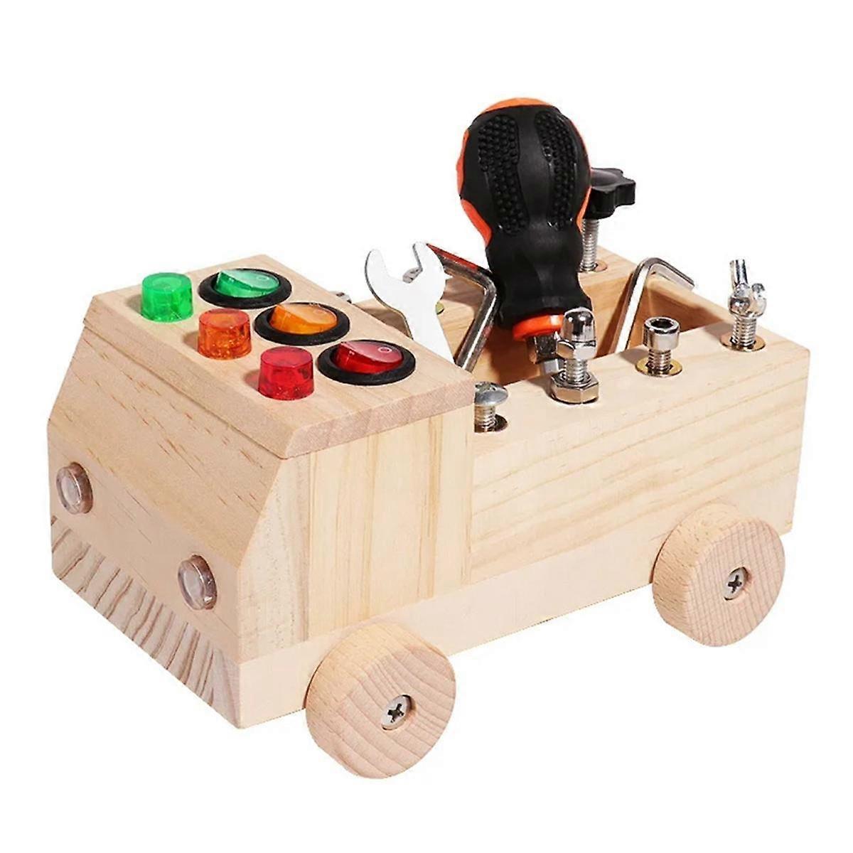 Wooden LED Switch Busy Board Disassembly and Assembly Screws and Nuts Tool Car Early Education Puzzle Toy