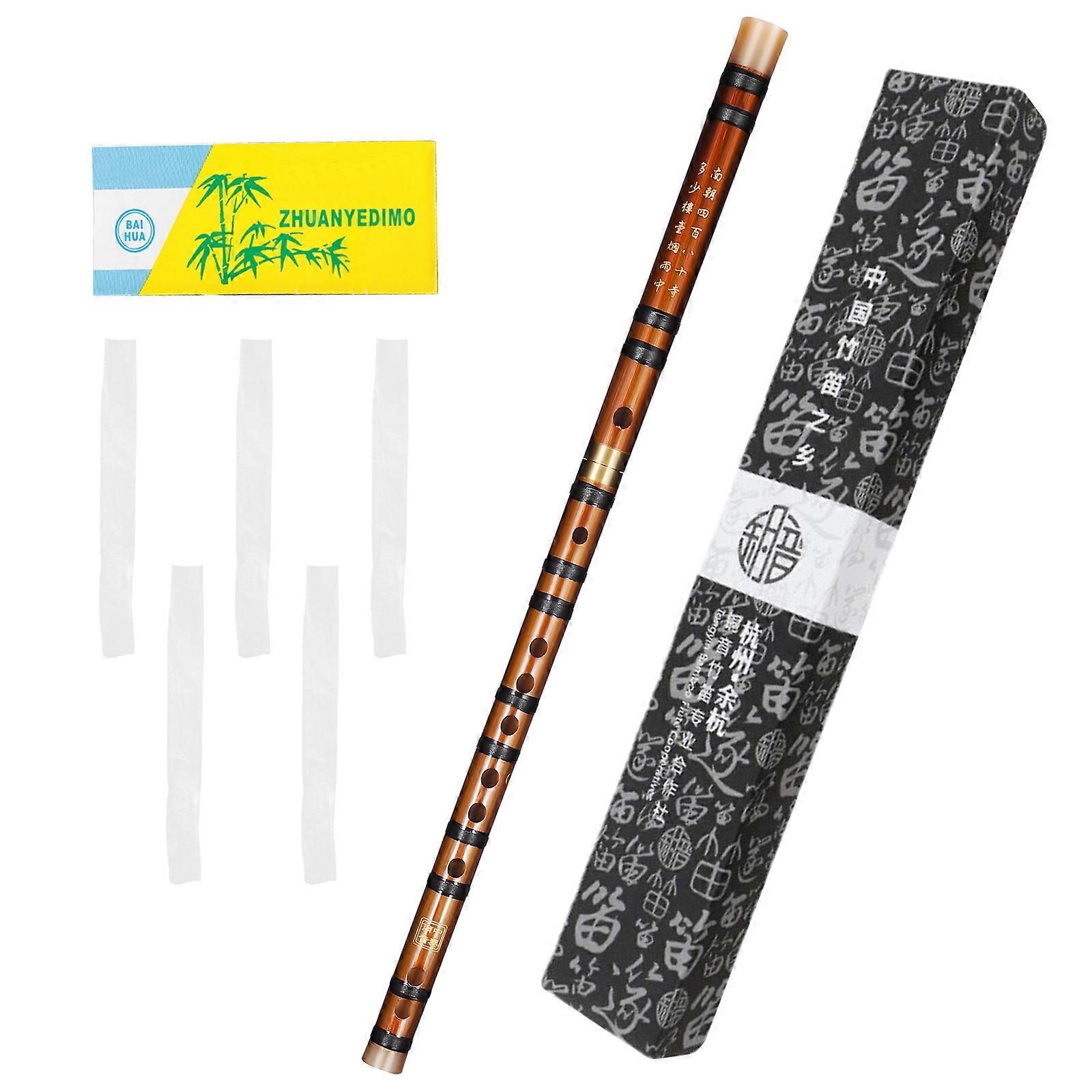 Bamboo Flute G?Key Flute Traditional Orchestral Instrument with Flute Membranes and Storage Box