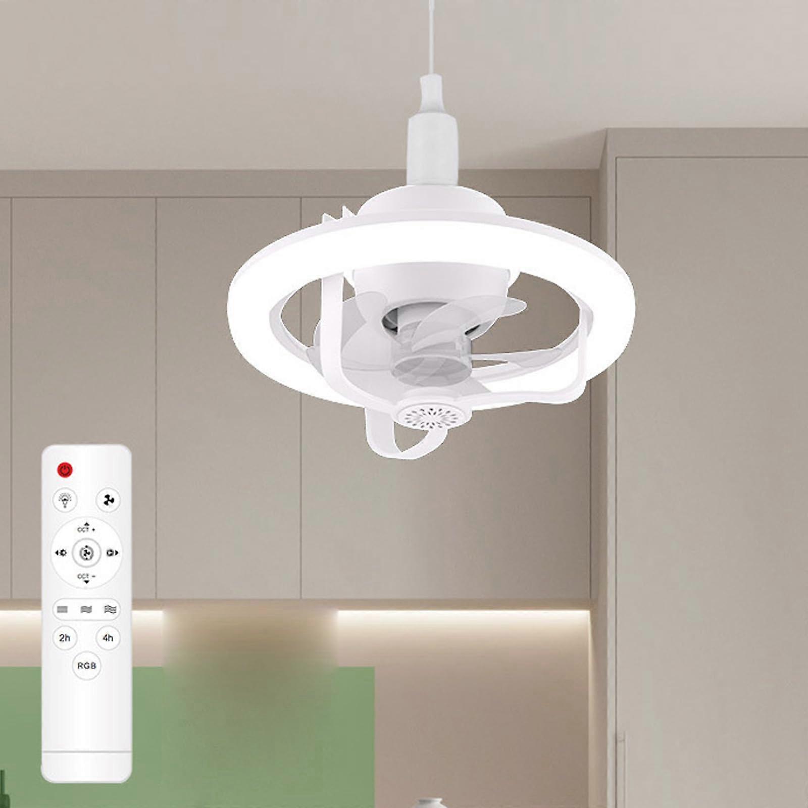 Presa Fan Light 11 Pollici E26 / E27 Socket Fan Ventilatore da soffitto con luce Telecomando dimmerabile Rotazione a 360 gradi con luce in modalità RGB