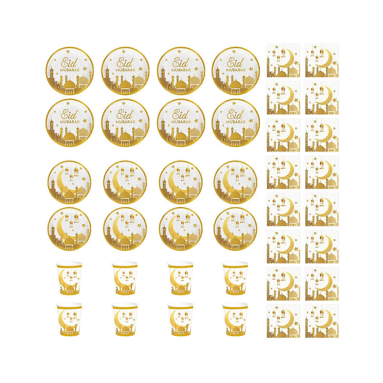 JiKaiX 1 Set Disposable Tableware Elegant Convenient Eid Mubarak Dinner Plates Napkin Cup for Festivals Parties