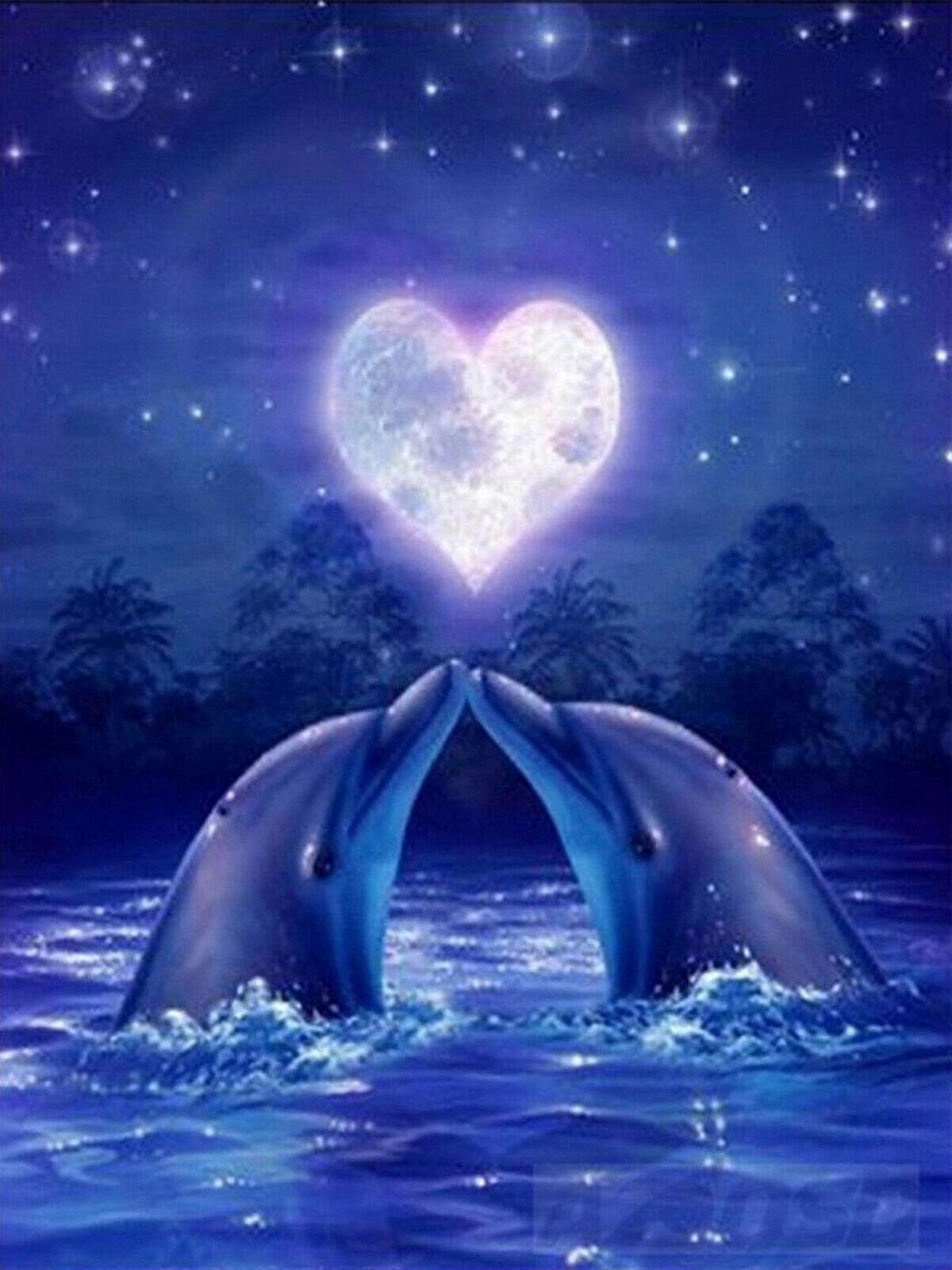 Love Heart Dolphin Fish Full Drill 5d Diamomd Painting Diy Wall