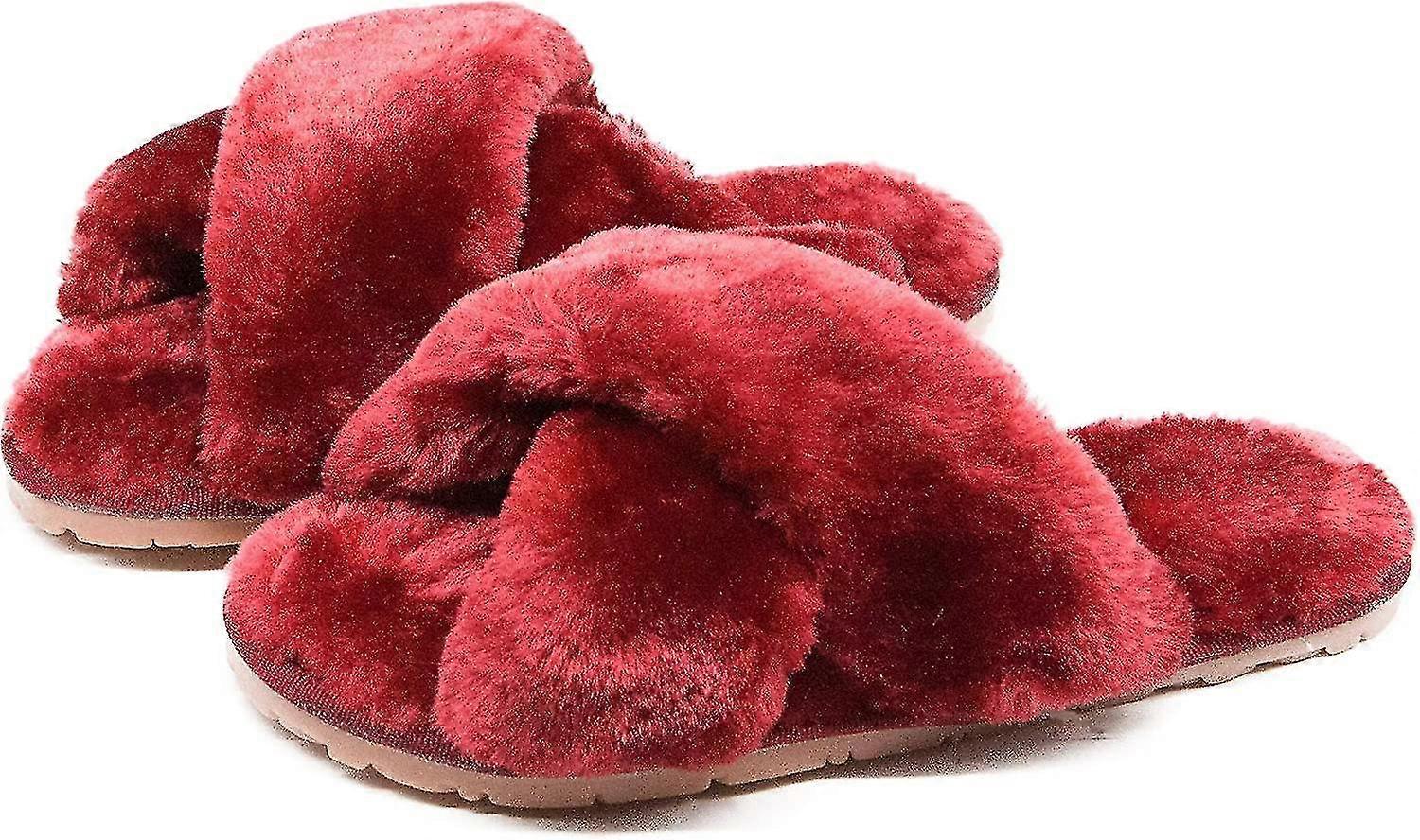 Women's Fur Slippers Flip Flop Open Toe Cozy House Memory Foam Sandals Slides