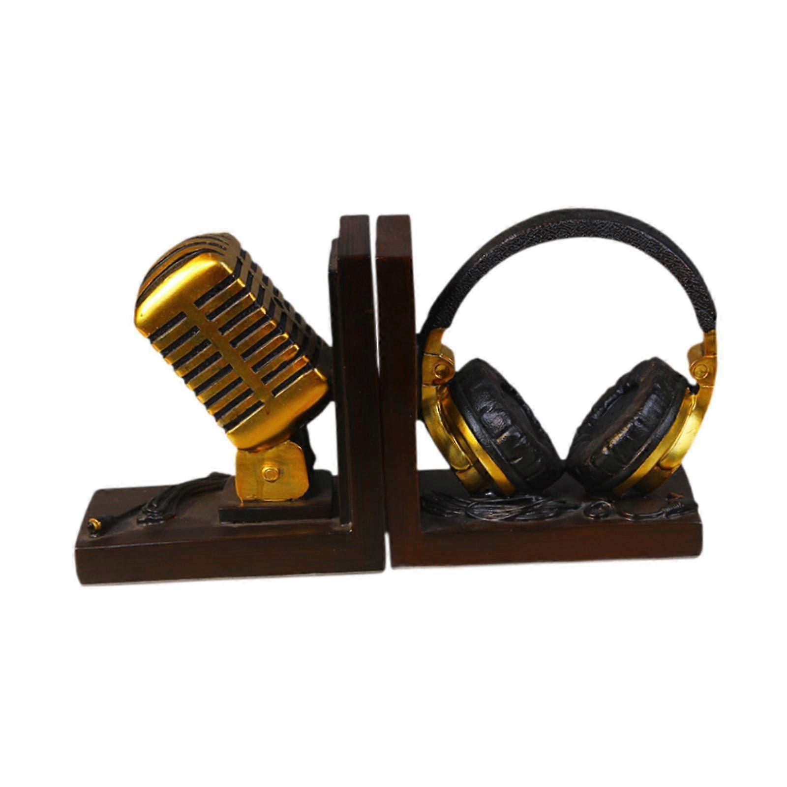 Bookends Tabletop Unique Microphone Headset Shape for Desk Coffee Table