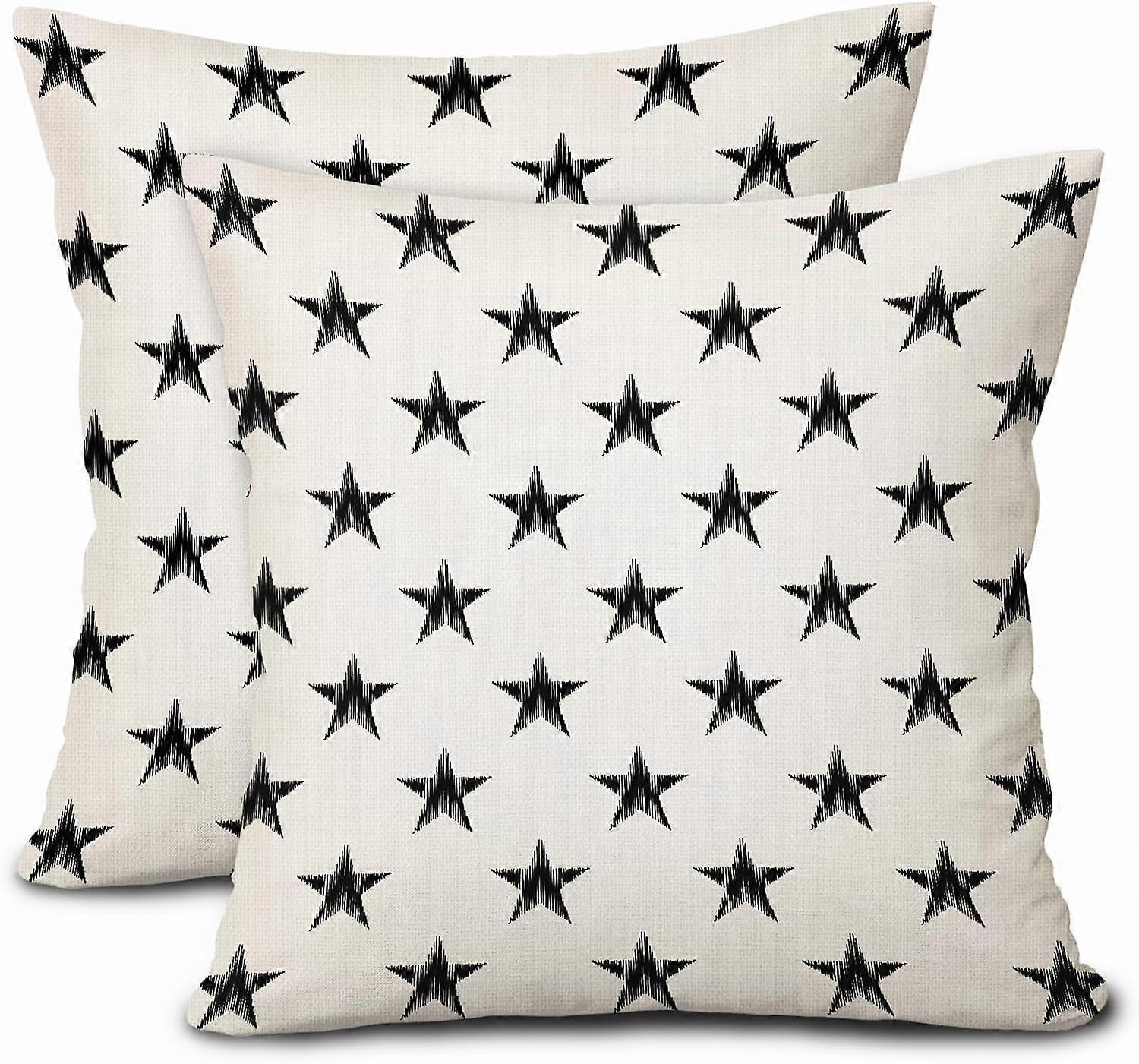4th of July Patriotic Pillow Covers 18X18 Inch Set of 2 American Stars Black Decorative Pillow Cases Memorial Independence Day Linen Cushion Case Farm