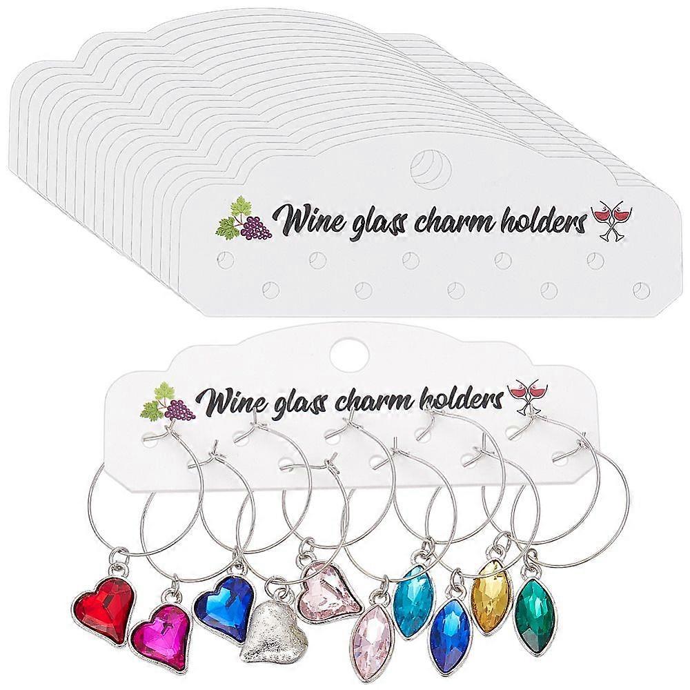 60Pcs Paper Wine Charm Display Cards White 3.8x10x0.1cm Hole: 3~8mm