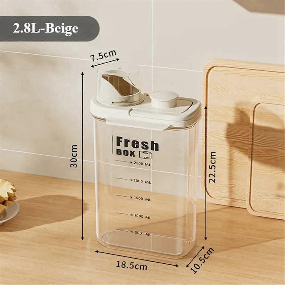 Transparent Kitchen Grain Storage Container with Handle, 2800ml, Moisture-Proof and Insect- Cream Y