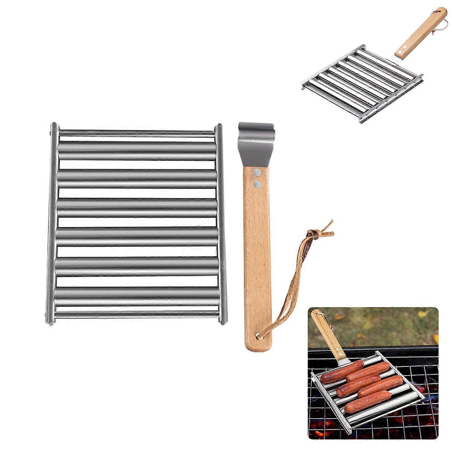 Ανοξείδωτο χάλυβα Hot Dog Roller Grilling Rack Καλάθι λουκάνικο Grill Cooker Tool