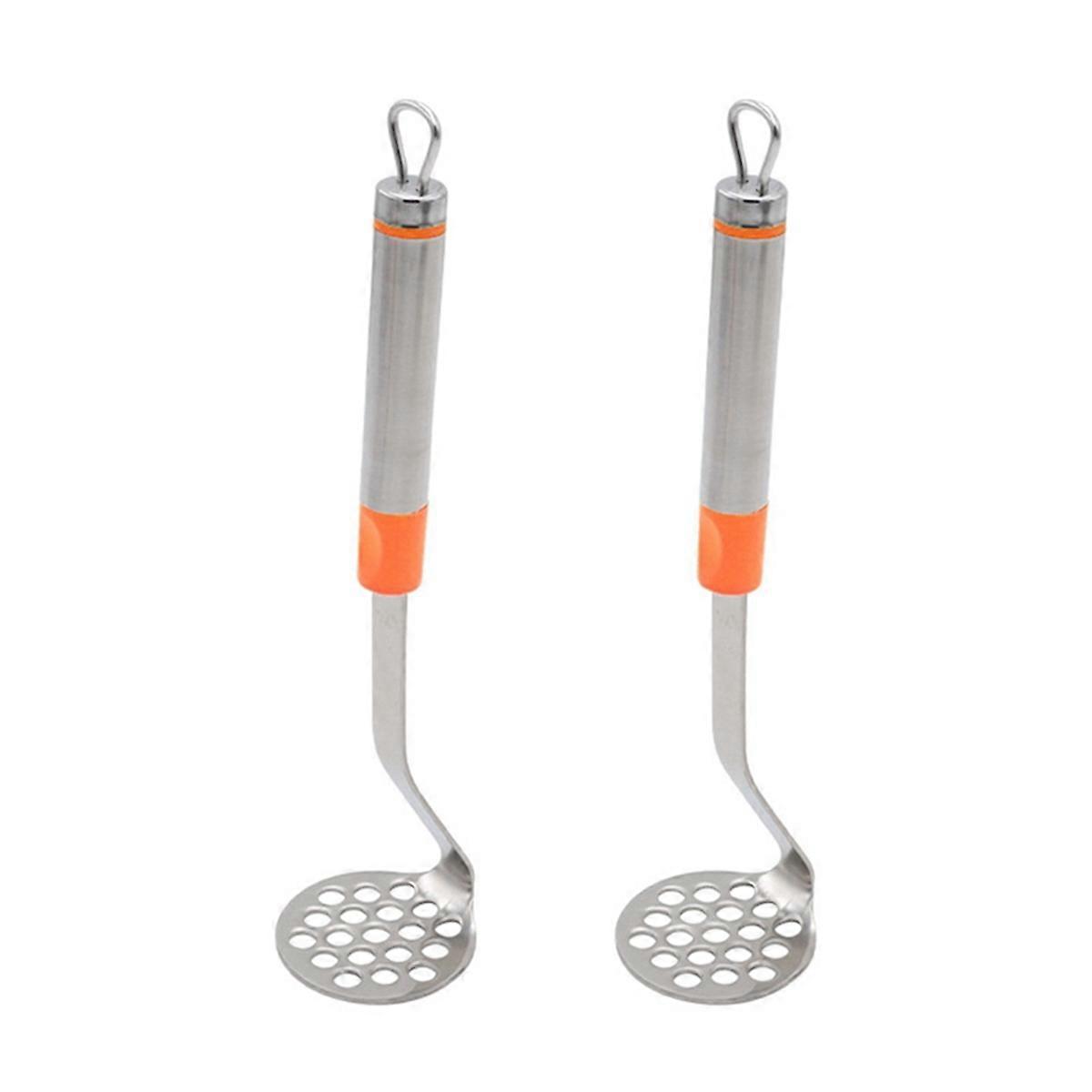 2pcs Stainless Steel Garlic Press Potato Meatball Kitchen Gadget Multi-Functional Manual Masher Orange