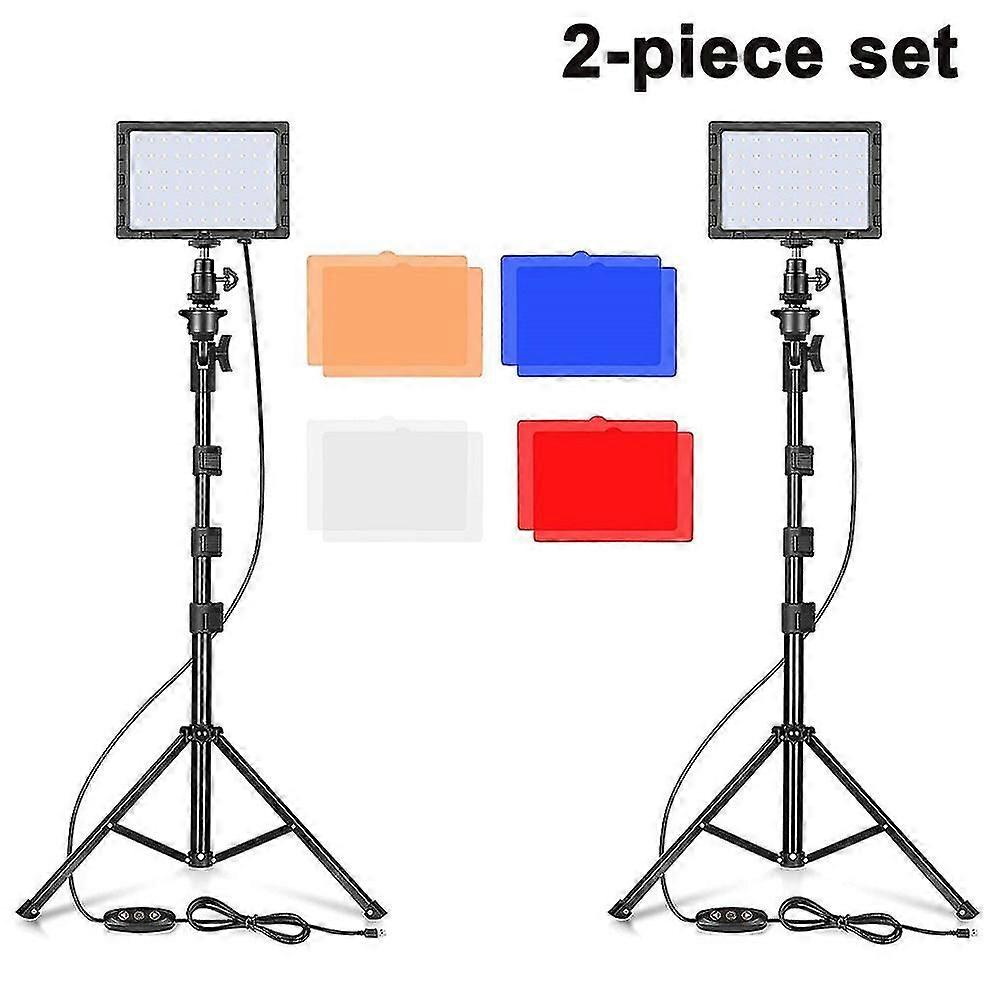 ערכת 2 חלקים Led צילום אור תאורה ערכת סטודיו אורות מפתח להקלטת וידאו, 4 מסנני צבע לעמעם, מעמד חצובה מתכוונן, U