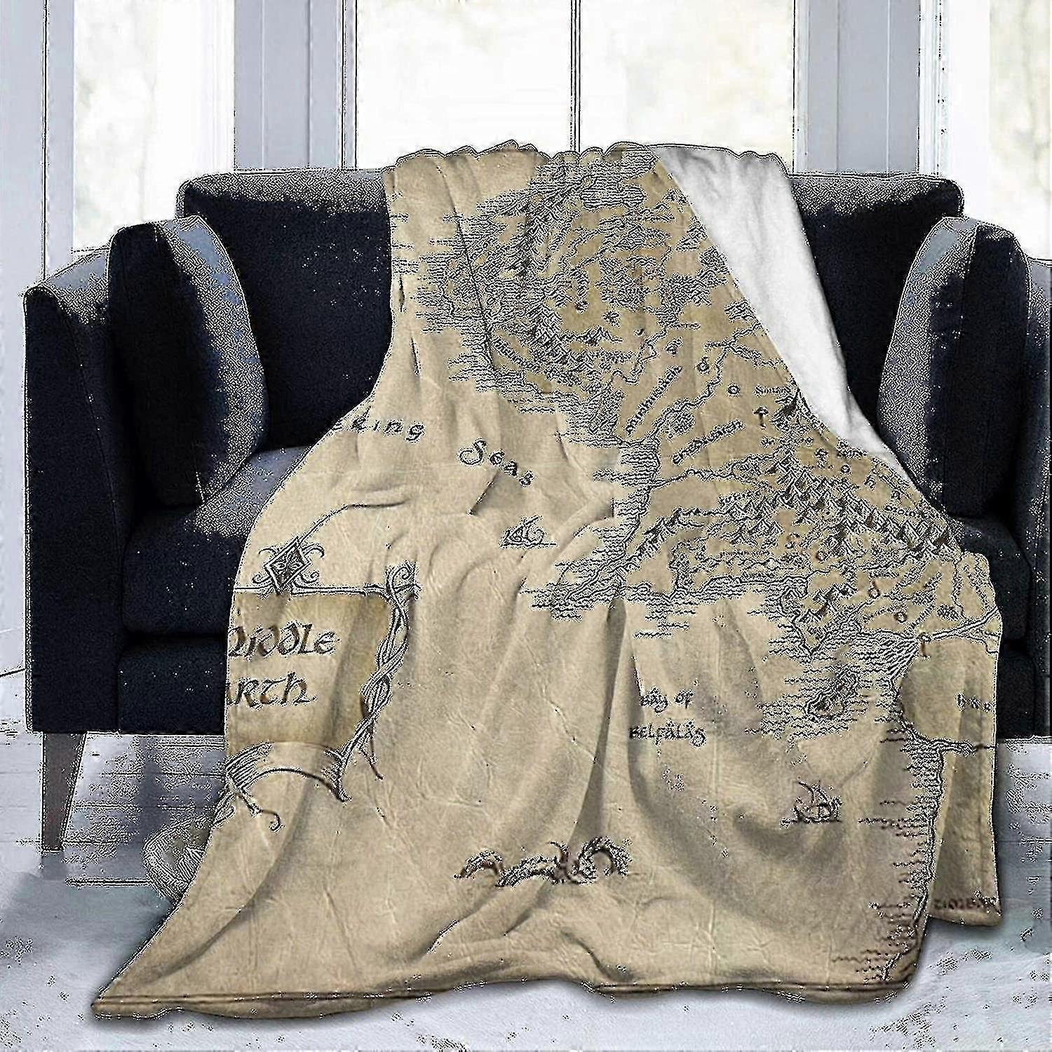 Middle Earth Map Lord Of The Rings Super Soft Micro Wool Throw Blanket For Sofa Fur Plush Throw Blanket