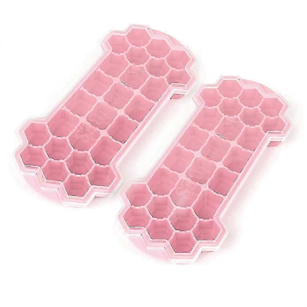 2Pcs Ice Cube Tray with Non-Spill Lids Silicone