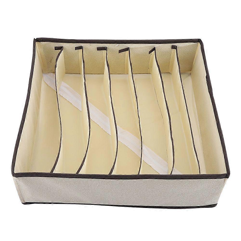 Portable Foldable Durable Divider Storage Box Case Container for Bra Underwear Sock(7 Grids) Beige