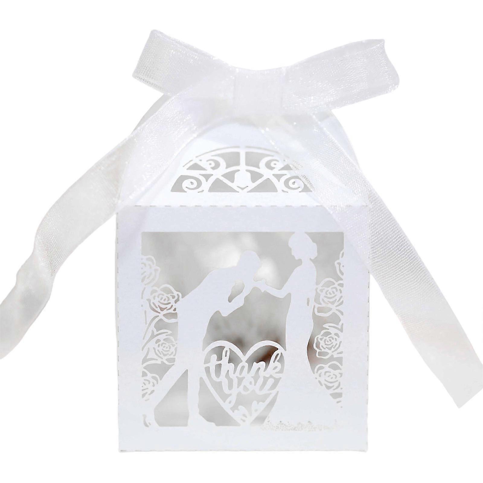 مجموعة علب حلوى مجوفة من 50 عبوة ورقية لملحقات العلبة لحفل زفاف عيد ميلاد عيد الميلاد ضيف يفضل أبيض