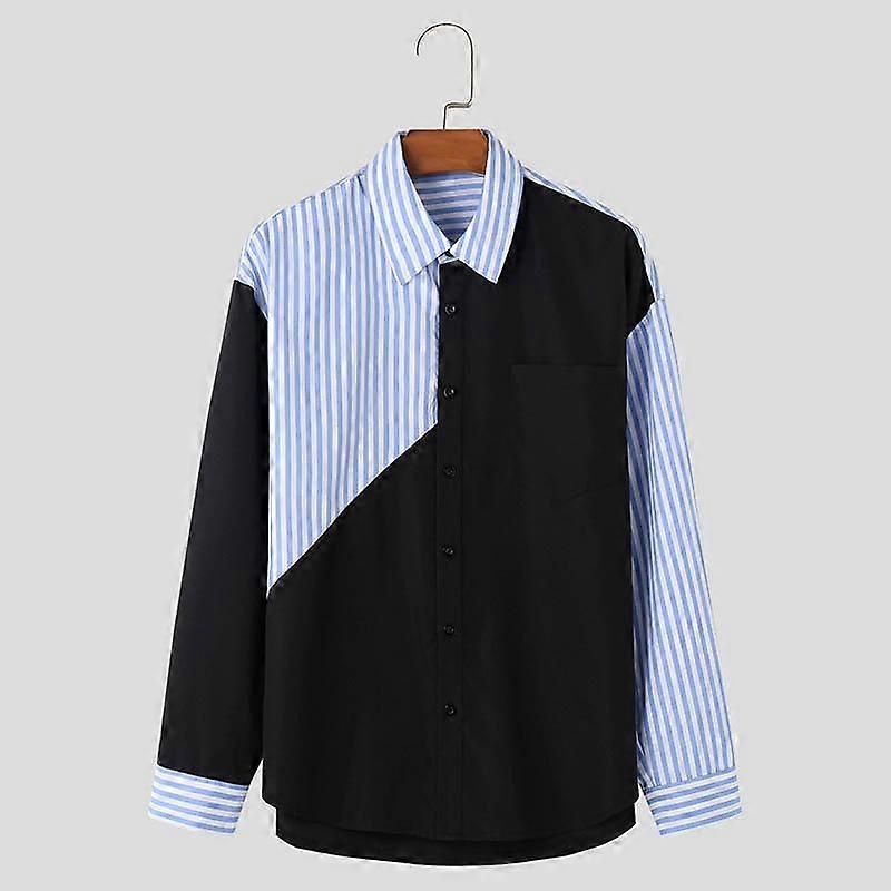 INCERUN Camicie casual a righe con colletto rovesciato, maniche lunghe e bottoni, da uomo