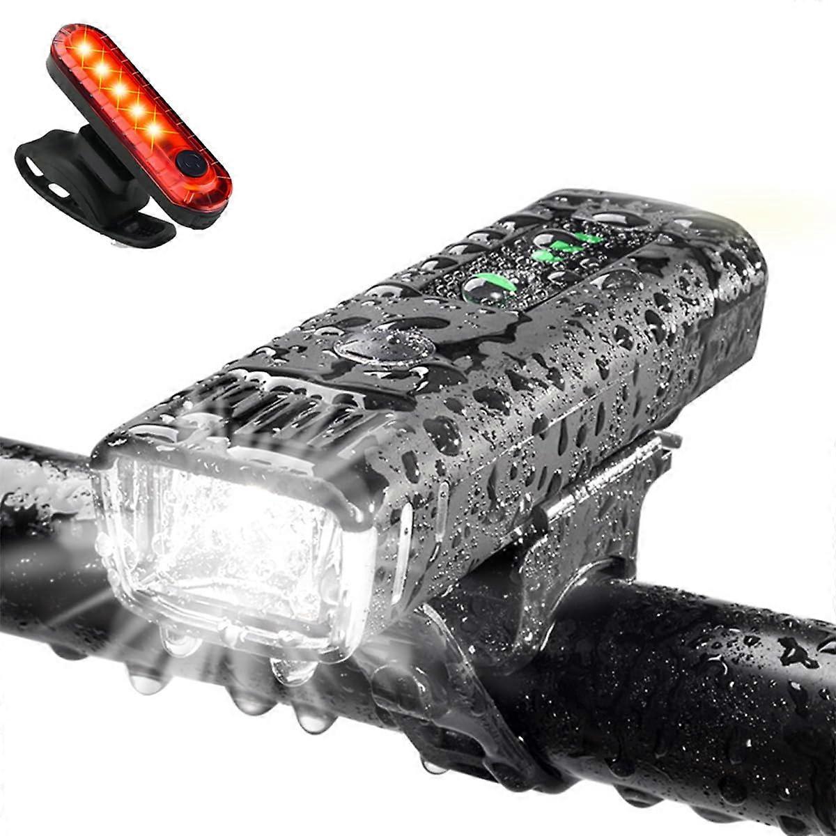 Reliable Night Cycling Light Set with USB Rechargeable Headlight and Taillight, Waterproof, Adjustable Mounting Bracket