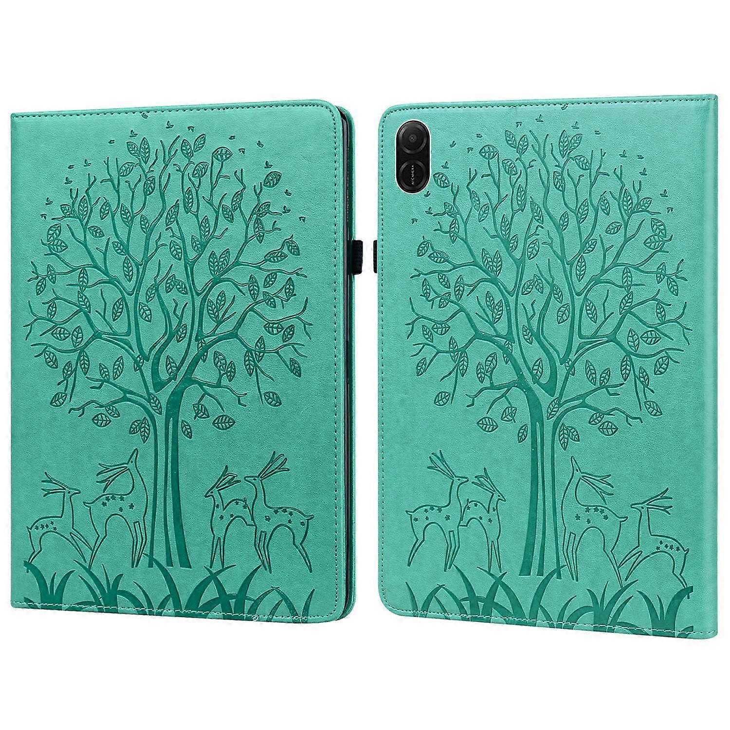 For Honor Pad X8a Case PU Leather Stand Tree Deer Pattern Tablet Cover-Green