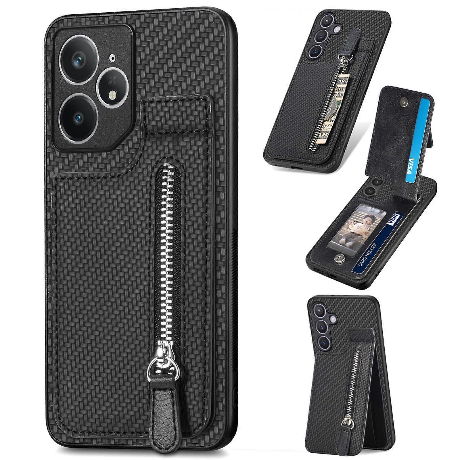 Carbon Fiber Vertical Flip Zipper Phone Case For Realme Neo7