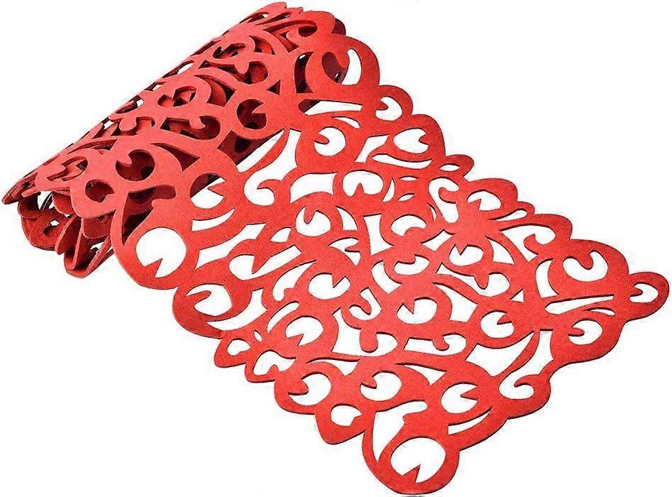 Felt Table Runner Openwork Floral Design Table Mat Hollow Flower Felt Doily Placemat Vintage