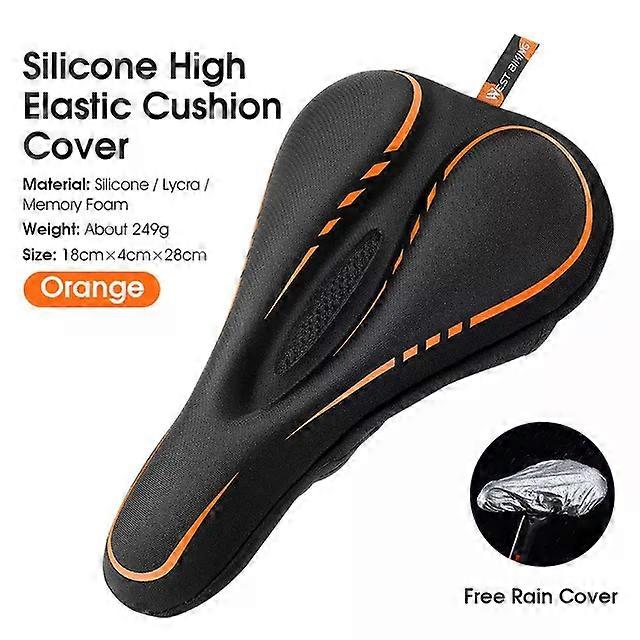 Bike Seat Cover Silicone Padded Bicycle Saddle Cover Comfortable Memory Foam Breathable Anti-Slip MTB Seat Cover