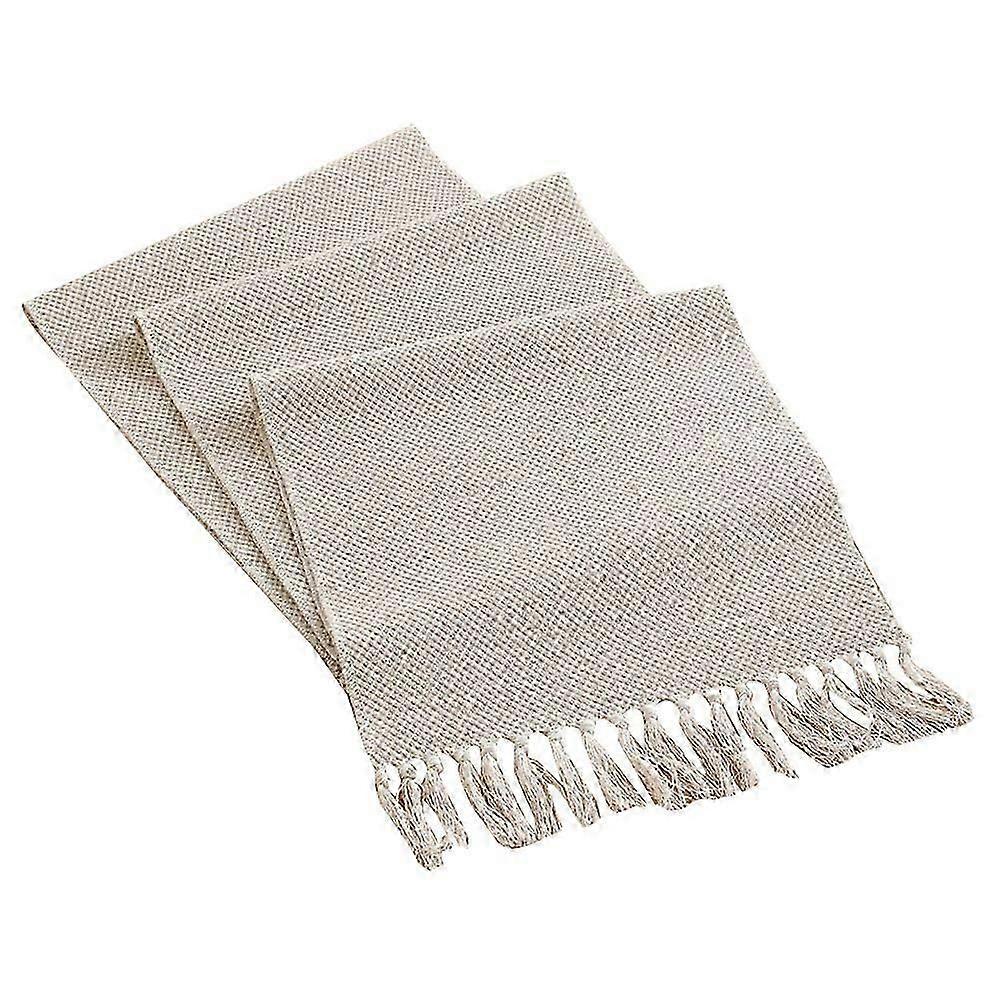 Cotton Linen Fringe Table Runner,woven Decorative Table Runners, Macrame Table Runner For Kitchen Decor 13x70inch