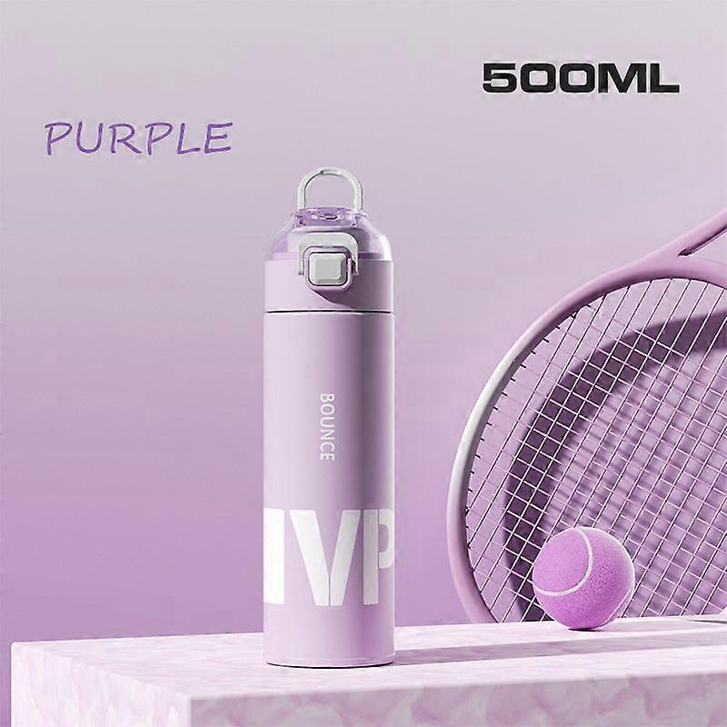 Insulated Water Bottles,17oz Stainless Steel Metal Water Bottle with One-handed Opening Lid-Purple