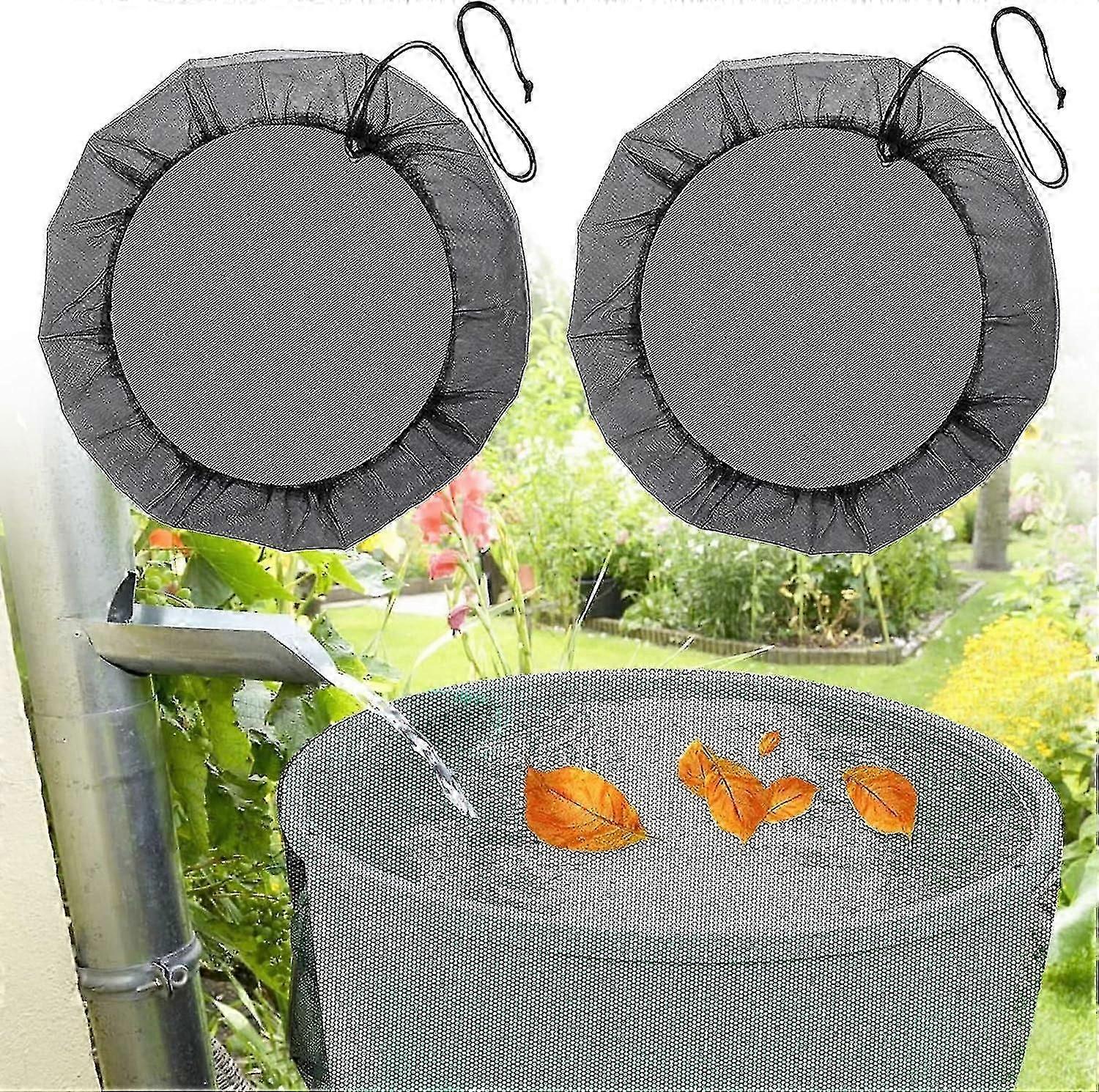 2 Pcs Rain Barrel Net,  95 cm Rain Barrel Cover with Drawstring, Adjustable Protective Net, Leaf Protection