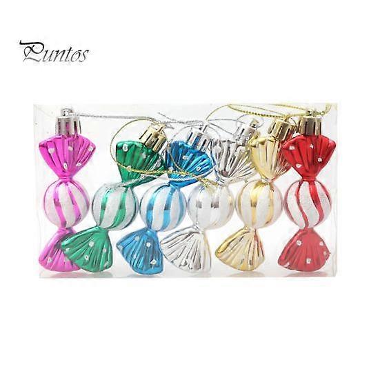 6Pcs/Box Christmas Hanging Candy Ornament with Lanyard Unbreakable Reusable Electroplating Holiday Decoration Xmas Tree Small Sweet Pendant