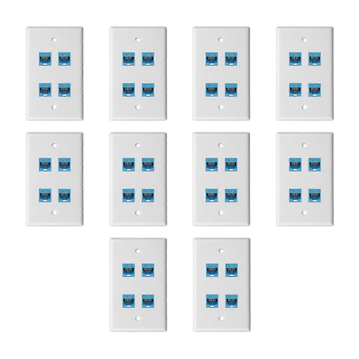 10PCS Cat 6 Ethernet Wall Plate 4 Port Female to Female Compatible with Cat6/5/5e Removable Faceplate for Easy Install B