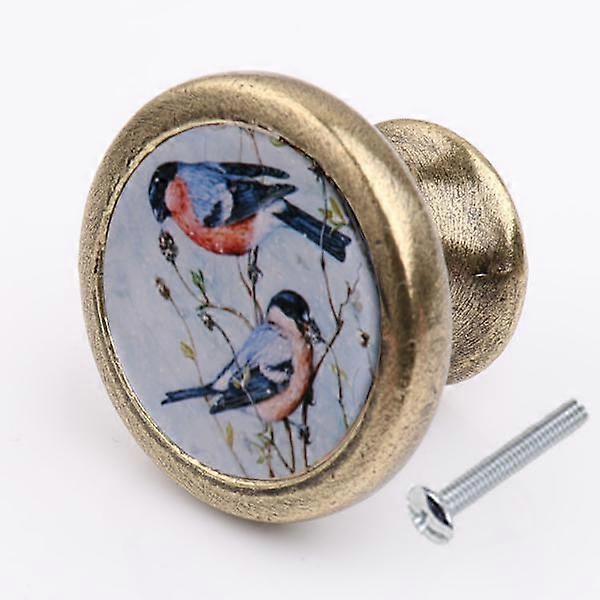 Retro Round Bird Print Knob Door Drawer Pull Bin Handle