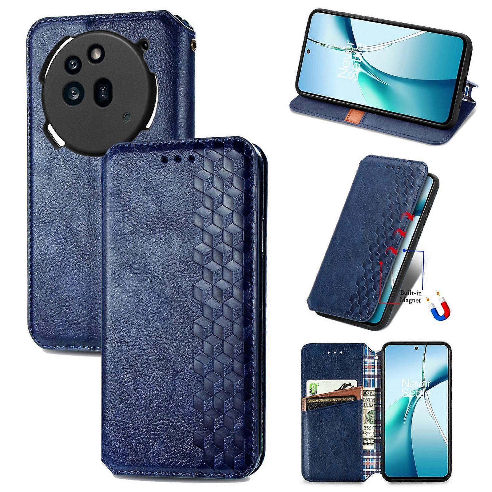 Cubic Grid Pressed Magnetic Leather Phone Case